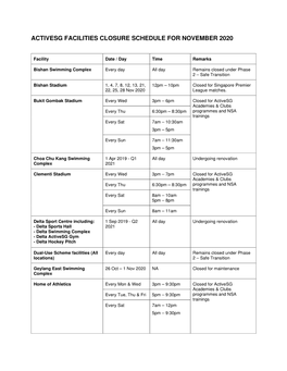 Activesg Facilities Closure Schedule for November 2020