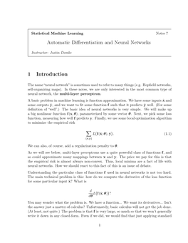 Automatic Differentiation and Neural Networks 1 Introduction