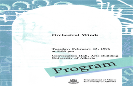 Orchestral Winds Tuesday, February 13, 1996 at 8:00 Pm