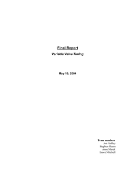 Final Report Variable Valve Timing