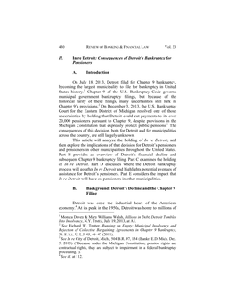 II. in Re Detroit: Consequences of Detroit's Bankruptcy for Pensioners