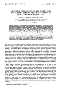 Extending Reducer/Augmenter Theory Into the Emotion Domain: the Role of Affect in Regulating Stimulation Level