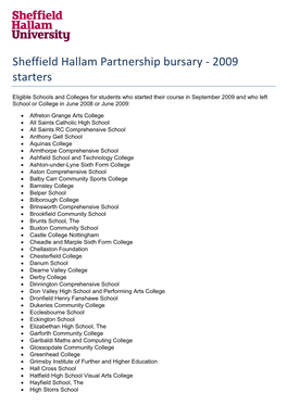 Sheffield Hallam Partnership Bursary - 2009 Starters