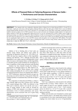 Effects of Flaxseed Diets on Fattening Response of Hanwoo Cattle : 1