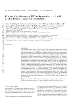 Arxiv:2103.09250V1 [Astro-Ph.GA] 16 Mar 2021 However Require Deeper and Wider Observations in Lyman-Α Emission and Absorption to Be Conﬁrmed