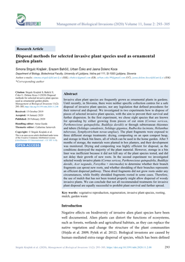 Disposal Methods for Selected Invasive Plant Species Used As Ornamental Garden Plants