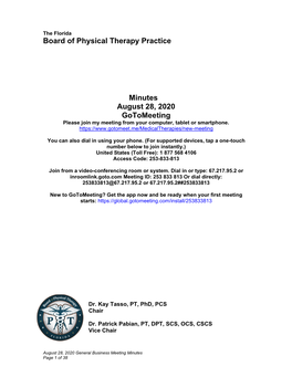 Board of Physical Therapy Practice Minutes August 28, 2020 Gotomeeting