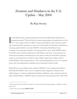 Zionism and Hindutva in the U.S. Update - May 2004