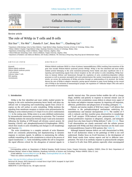 Cellular Immunology the Role of Wasp in T Cells and B Cells