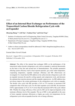 Effect of an Internal Heat Exchanger on Performance of the Transcritical Carbon Dioxide Refrigeration Cycle with an Expander