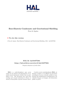 Bose-Einstein Condensate and Gravitational Shielding Fran De Aquino