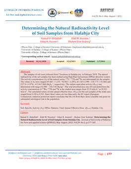 Determining the Natural Radioactivity Level of Soil Samples from Halabja City Kamal O