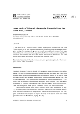 ZOOTAXA 85: 1-16 (2002) ISSN 1175-5326 (Print Edition) ZOOTAXA 85 Copyright © 2002 Magnolia Press ISSN 1175-5334 (Online Edition)