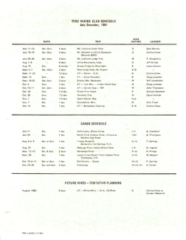 TERC HIKING CLUB SCHEDULE July-December, 1981 CANOE