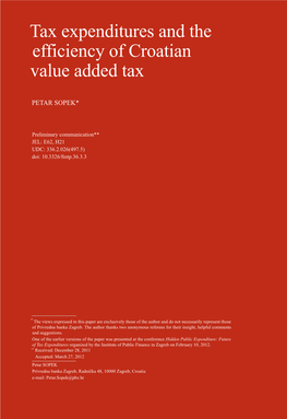 Tax Expenditures and the Efficiency of Croatian Value Added Tax