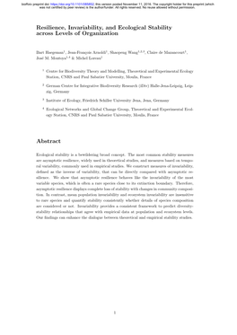 Resilience, Invariability, and Ecological Stability Across Levels of Organization