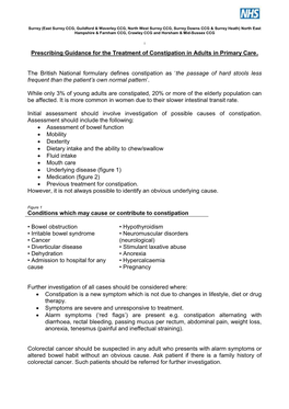 Prescribing Guidance for the Treatment of Constipation in Adults in Primary Care