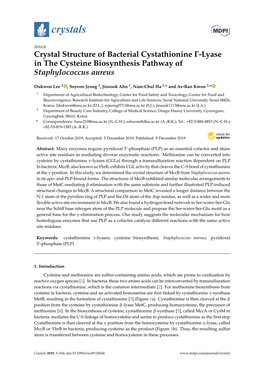 Crystal Structure of Bacterial Cystathionine -Lyase in The