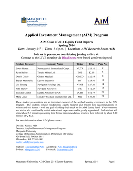 Applied Investment Management (AIM) Program