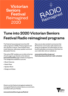 Tune Into 2020 Victorian Seniors Festival Radio Reimagined Programs