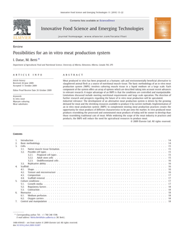 Possibilities for an in Vitro Meat Production System Innovative Food