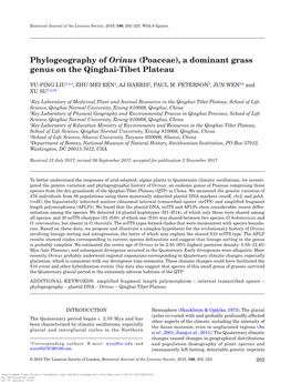 Phylogeography of Orinus (Poaceae), a Dominant Grass Genus on the Qinghai-Tibet Plateau