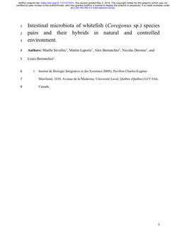 Intestinal Microbiota of Whitefish (Coregonus Sp.) Species 2 Pairs and Their Hybrids in Natural and Controlled 3 Environment