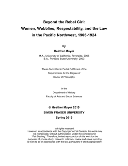 Women, Wobblies, Respectability, and the Law in the Pacific Northwest, 1905-1924