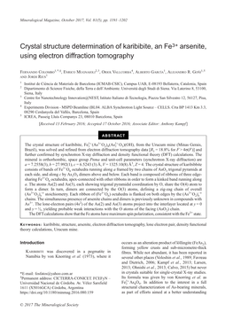 Crystal Structure Determination of Karibibite, an Fe3+ Arsenite, Using Electron Diffraction Tomography