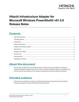 Hitachi Infrastructure Adapter for Microsoft Windows Powershell Release Notes