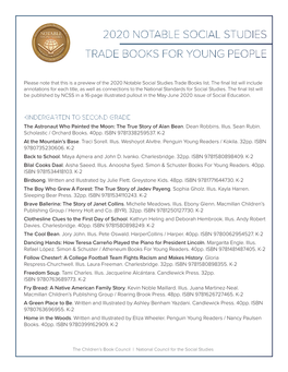 Trade Books for Young People 2020 Notable Social Studies