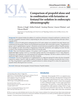 Comparison of Propofol Alone and in Combination with Ketamine Or