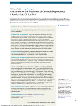 Nabiximols for the Treatment of Cannabis Dependence a Randomized Clinical Trial