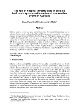 The Role of Hospital Infrastructure in Building Healthcare System Resilience to Extreme Weather Events in Australia