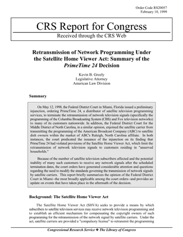 CRS Report for Congress Received Through the CRS Web