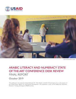 ARABIC LITERACY and NUMERACY STATE of the ART CONFERENCE DESK REVIEW FINAL REPORT October 2019
