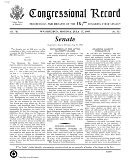 Congressional Record United States Th of America PROCEEDINGS and DEBATES of the 104 CONGRESS, FIRST SESSION