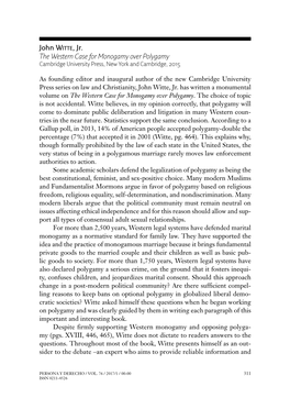 John Witte, Jr. the Western Case for Monogamy Over Polygamy Cambridge University Press, New York and Cambridge, 2015