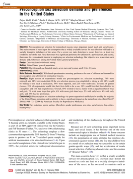 Preconception Sex Selection Demand and Preferences in the United States