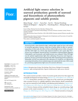 Artificial Light Source Selection in Seaweed Production: Growth of Seaweed and Biosynthesis of Photosynthetic Pigments and Soluble Protein