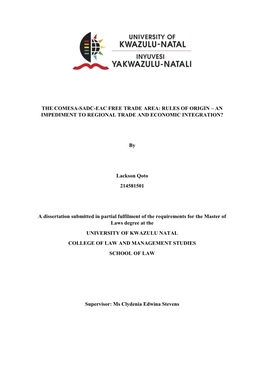 The Comesa-Sadc-Eac Free Trade Area: Rules of Origin – an Impediment to Regional Trade and Economic Integration?