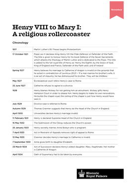 Tudor Religious Crises Chronology