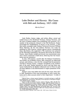 Luke Decker and Slavery: His Cases with Bob and Anthony, 1817-1822