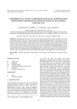 Experimental Study Comparing Racecar Aerodynamic Downforce-Generating Devices Using Scale Model Nascar Cot