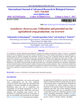 Azotobacter Chroococcum: Utilization and Potential Use for Agricultural Crop Production: an Overview