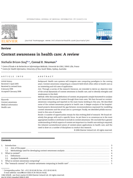 Context Awareness in Health Care: a Review