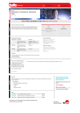 Certificate III in Engineering - Mechanical Trade DIESEL FITTING