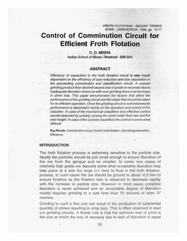 Control of Comminution Circuit for Efficient Froth Flotation D