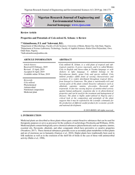 Review Article Properties and Potentials of Cola Milenii K. Schum