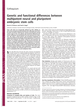 Genetic and Functional Differences Between Multipotent Neural and Pluripotent Embryonic Stem Cells